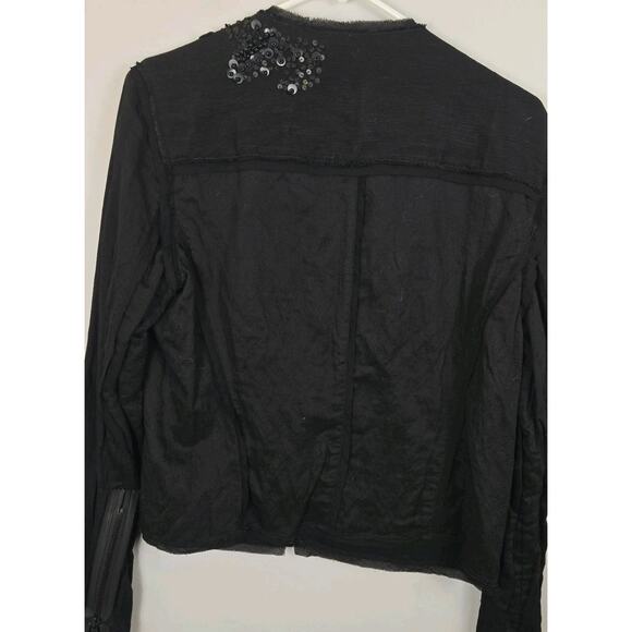 Elie Tahari Pearson Sequined Raw-Edge Jacket Black M MSP $448 WHIMSIGOTH Linen - Picture 5 of 10